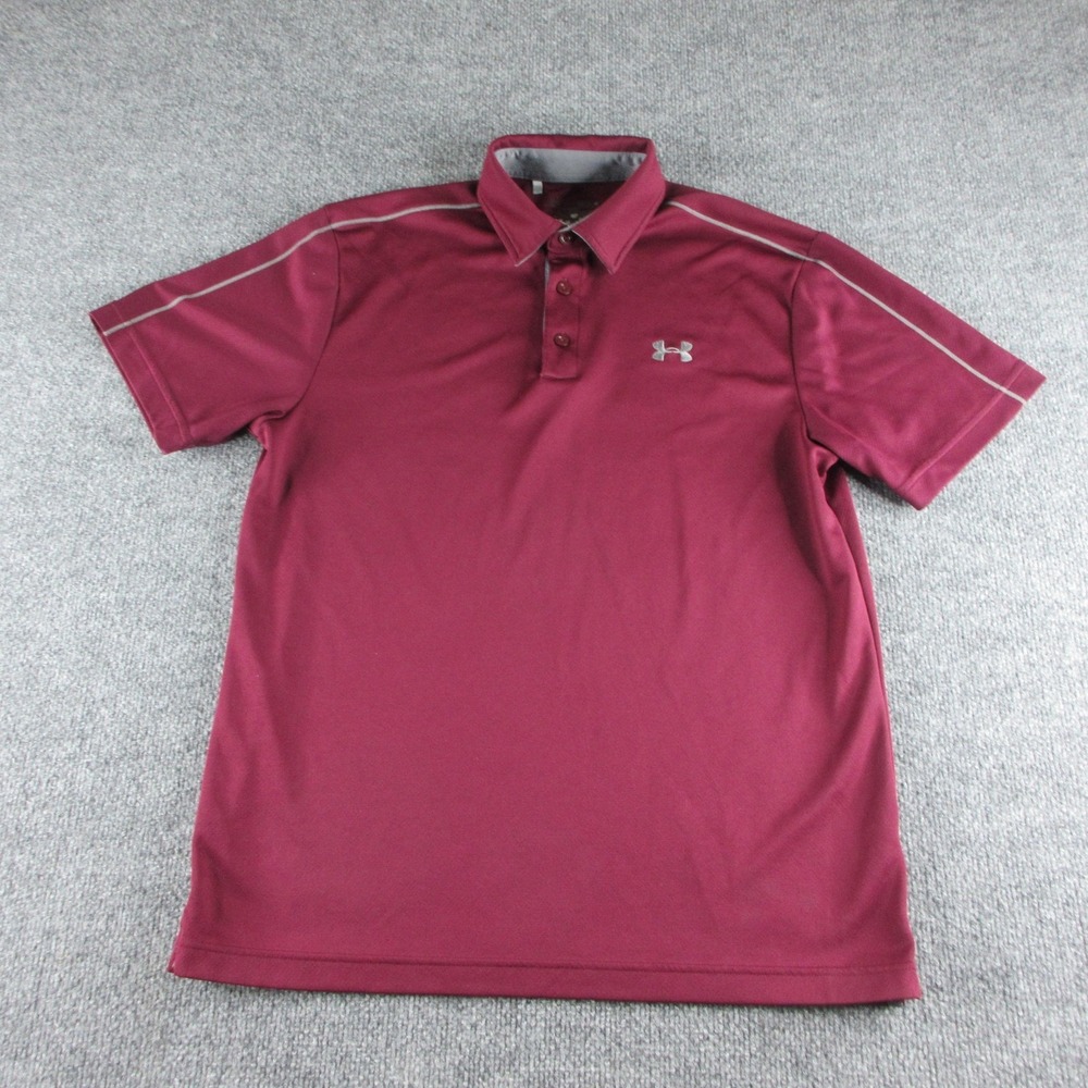 Under Armour Polo Shirt Mens S Red Short Sleeve Golf HeatGear Performance Logo